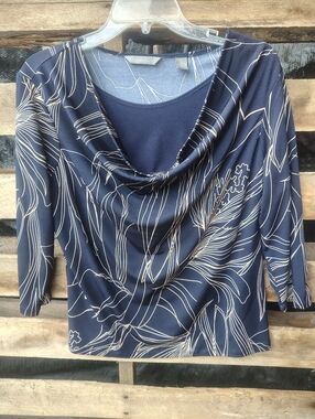 Investments Navy Cowl Neck Floral Print Blouse